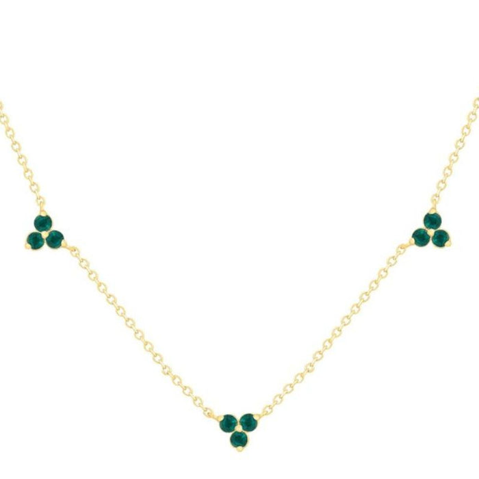 Emerald Clover Trio on 14K Yellow Gold Necklaces