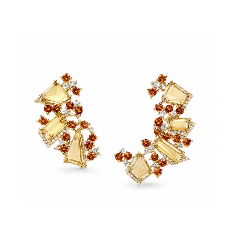 Conjunto collar y aretes con citrino y diamantes