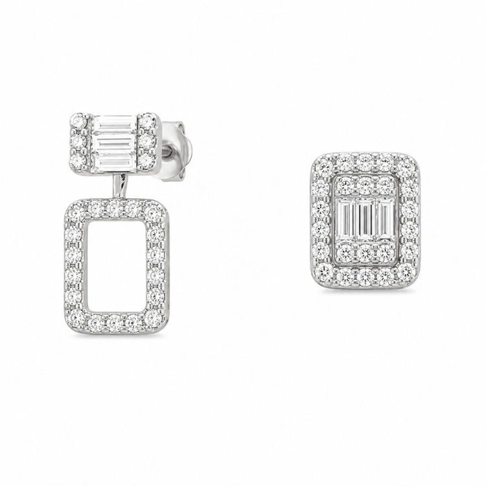 Three in One Unique 14K White Gold Earrings
