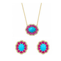 Set Turquoise with Ruby and Diamonds Necklace & Earrings