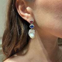 Baroque Pearl with Rubellite, Kyanite & Diamonds Earring