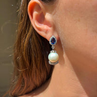 Aretes con perlas, cianita y diamantes