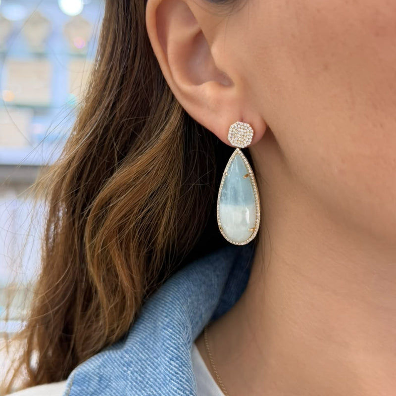 Double Color Aquamarine & Diamond Earrings