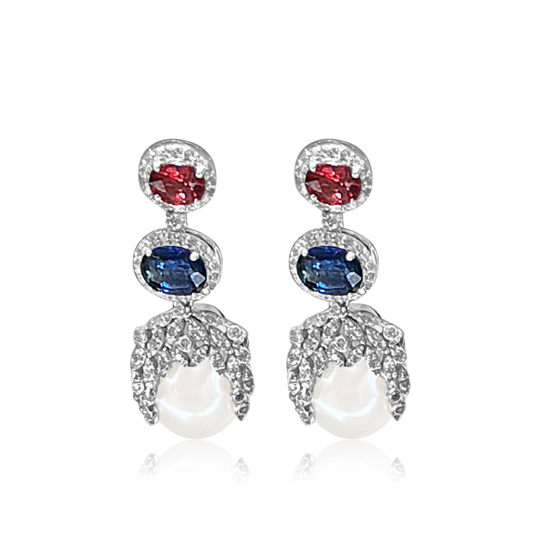 Baroque Pearl with Rubellite, Kyanite & Diamonds Earring