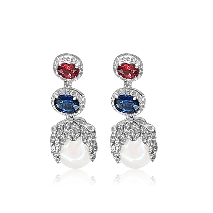 Baroque Pearl with Rubellite, Kyanite & Diamonds Earring