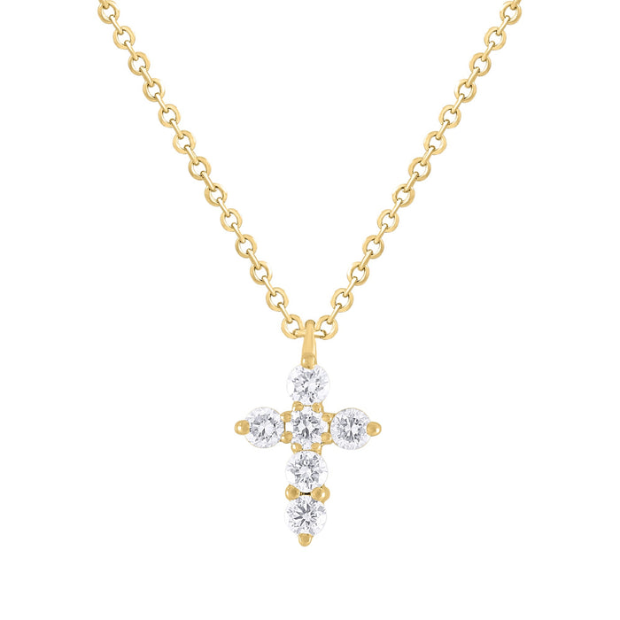 Mini Diamond Cross Pendant on 14K Yellow Gold Necklaces