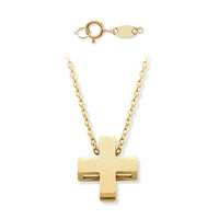 Small Cross Pendant on 14K Yellow Gold Necklace