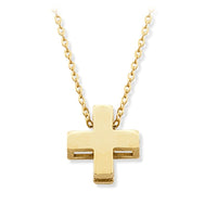 Small Cross Pendant on 14K Yellow Gold Necklace