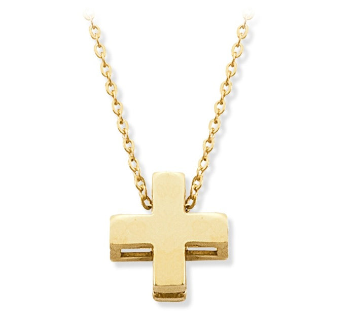 Small Cross Pendant on 14K Yellow Gold Necklace