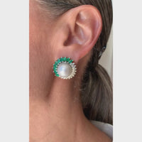 Emerald & Diamonds with Pearl Earrings. ﻿This pair is perfect for special occasions, this design gives the piece a feminine touch.