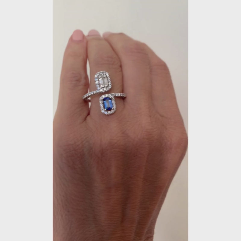 Sapphire & Diamond Baguette Square with 14K White Gold Rings.