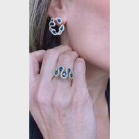 Snake Diamond & Sapphire with 14K Yellow Gold Set: Earrings and Ring.