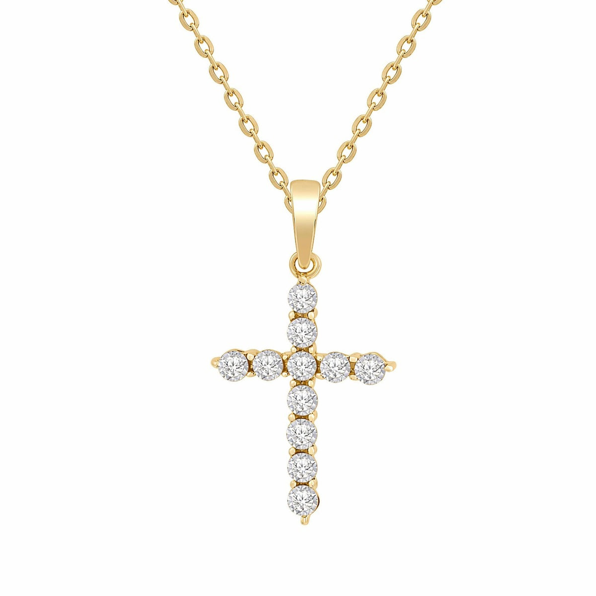 Diamond Cross Pendant on 14K Yellow Gold Necklaces