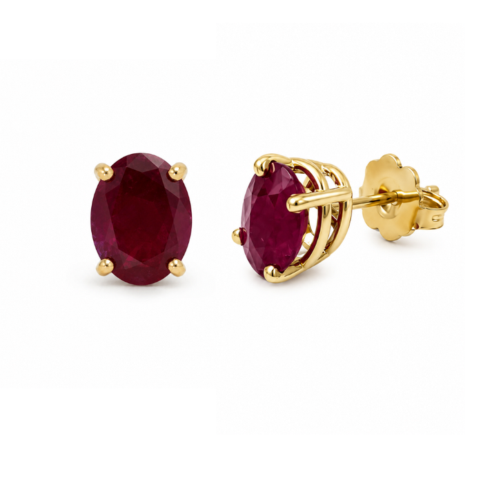 Ruby Classic Oval Studs 14K Yellow Gold
