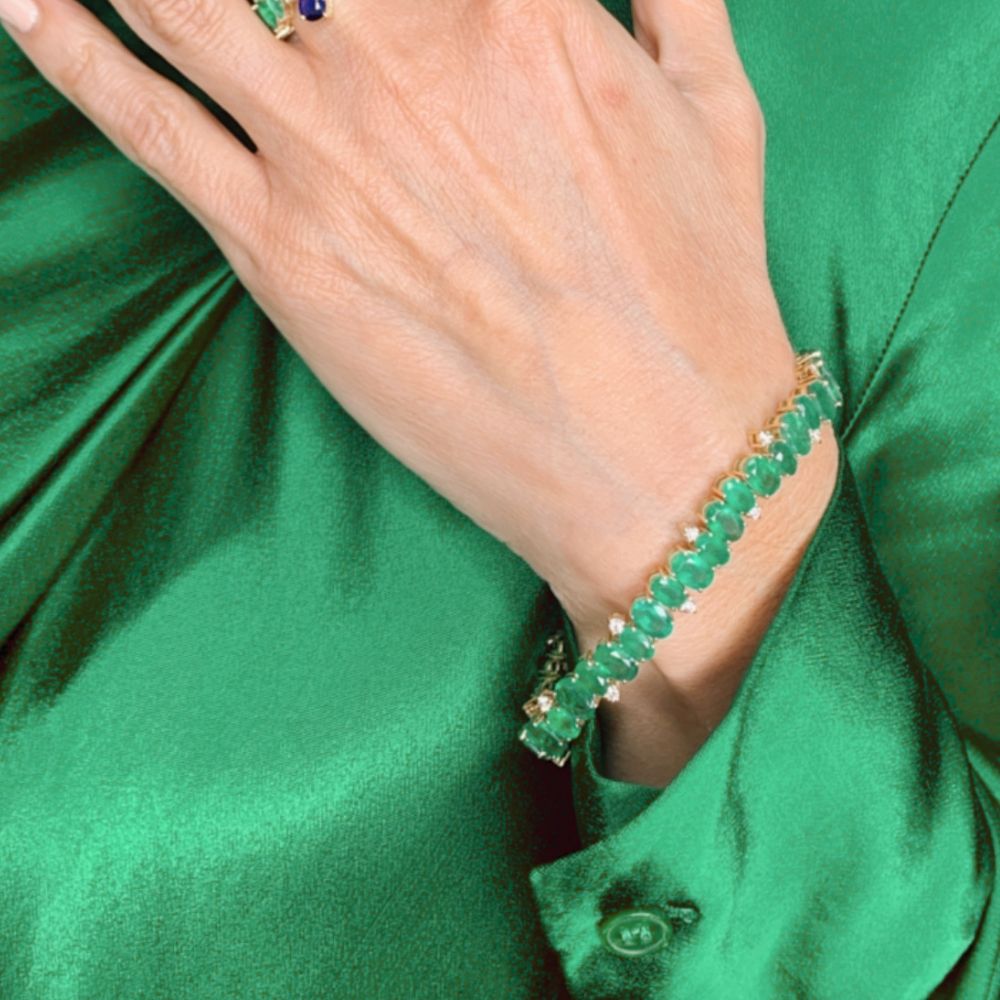 14K Gold Emerald with Diamond Bracelet