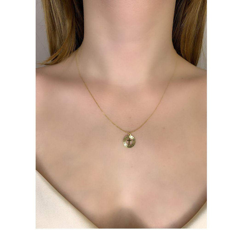 14K Gold Fluted Cross Medallion Necklace