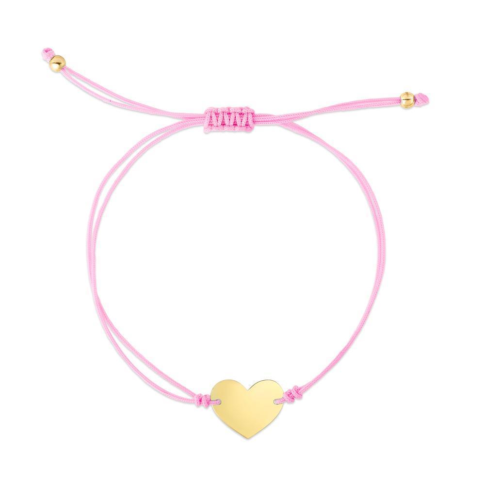 14K Gold Heart with Pink Cord Bracelet