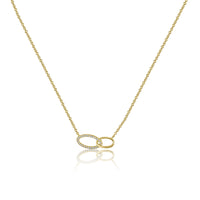 Double Oval Link One Diamond Pendant on 14K Yellow Gold Necklace