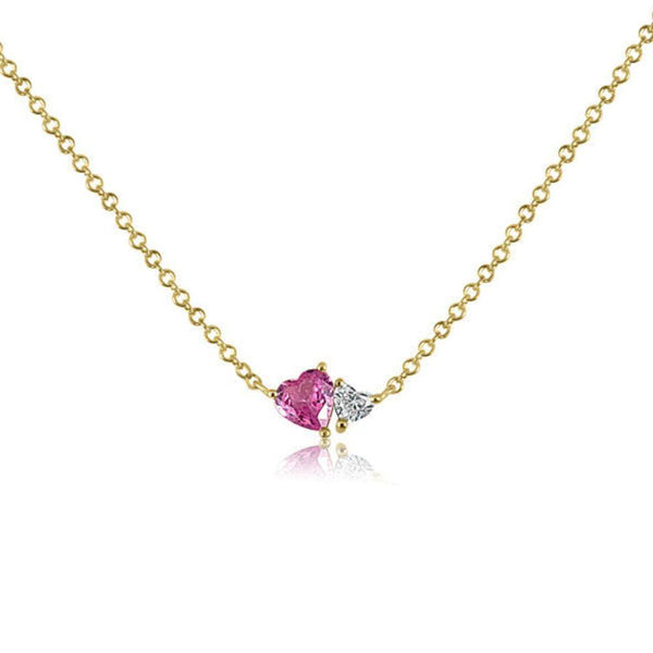 14K Pink Sapphire Heart & Diamond Necklace