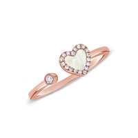 14K Rose Gold Mother of Pearl Heart Ring, beautiful for every day.  14K Rose Gold weight: 1.60 grams Mother of Pearl: 0.30 ct 18 SC: 0.06 ct Diamonds: 0.02 ct