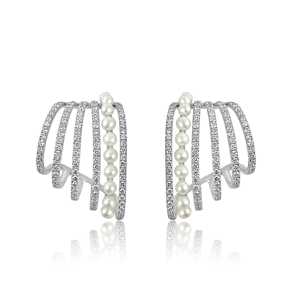 14K White Gold with Diamonds and Pearls Studs for beautiful every day.  14K WhiteGold weight: 7.46 grams 194 Diamond: 0.95 ct 20