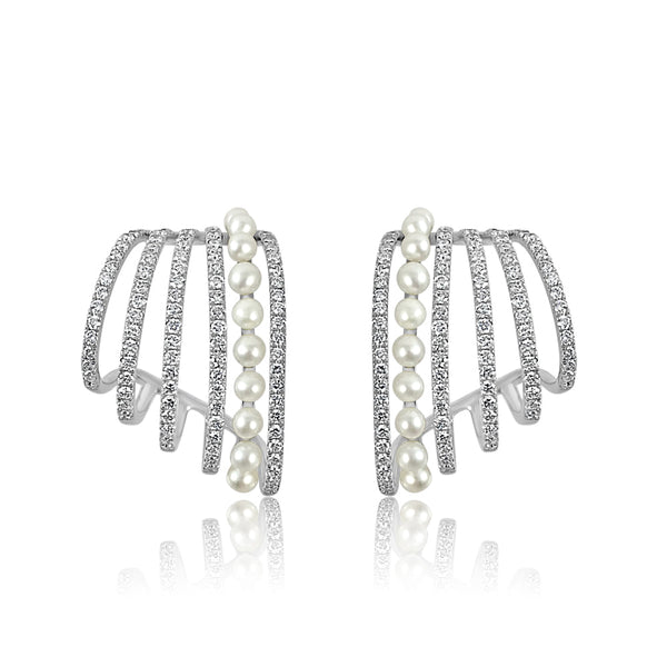14K White Gold with Diamonds and Pearls Studs for beautiful every day.  14K WhiteGold weight: 7.46 grams 194 Diamond: 0.95 ct 20