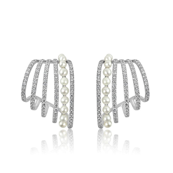 14K White Gold with Diamonds and Pearls Studs for beautiful every day.  14K WhiteGold weight: 7.46 grams 194 Diamond: 0.95 ct 20