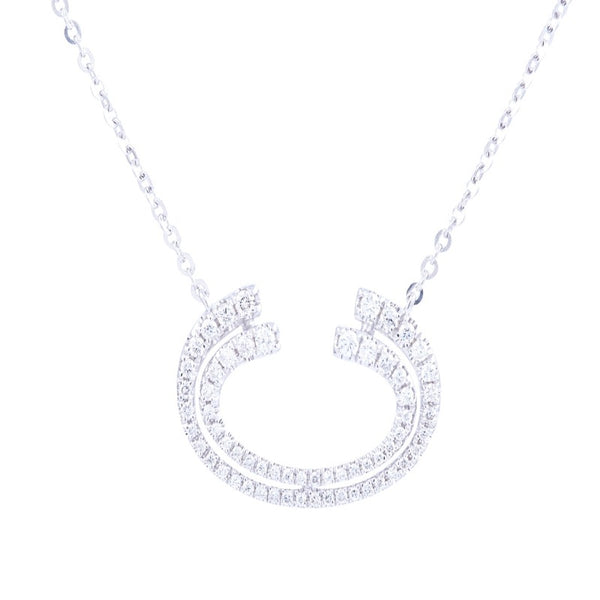 14K  White Gold Half Circle Diamond  Necklace