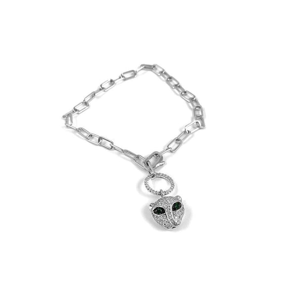 14K White Gold Bracelet with Emerald and Diamonds 