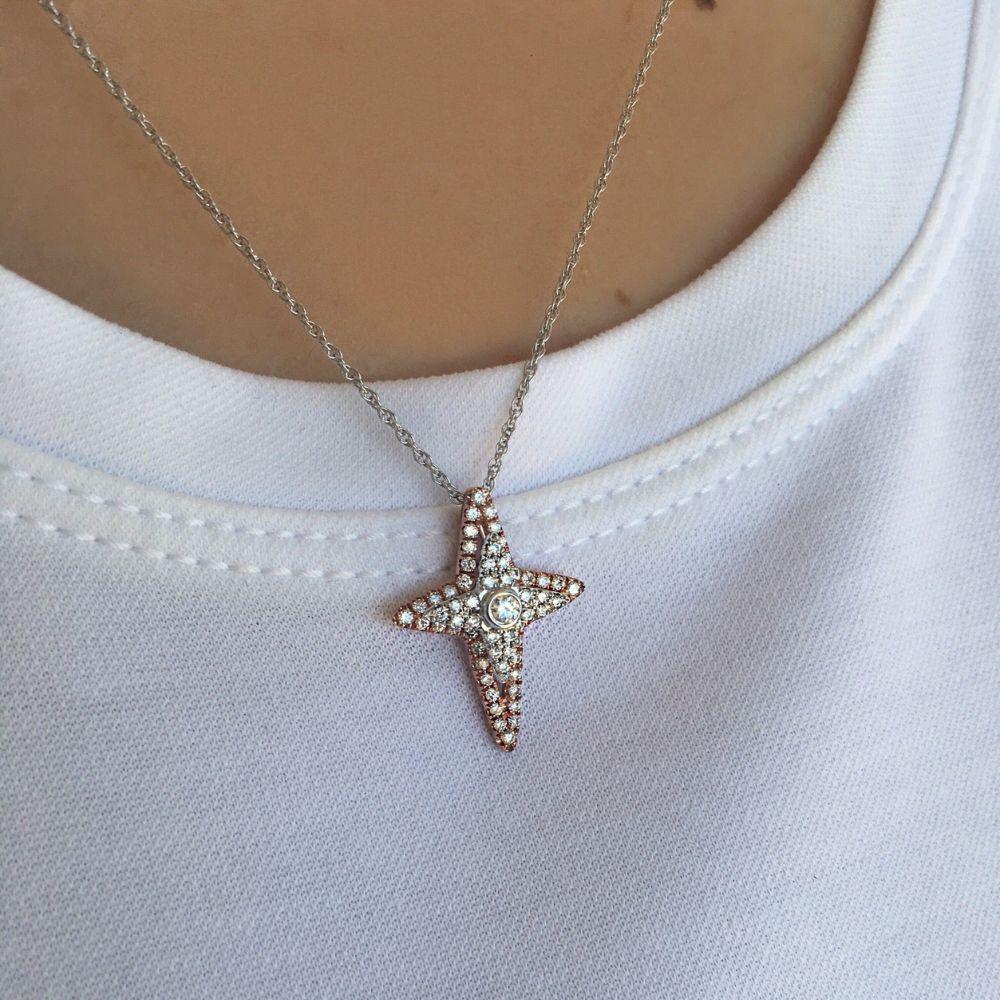 14K White & Rose Gold Diamond Cross Pendant