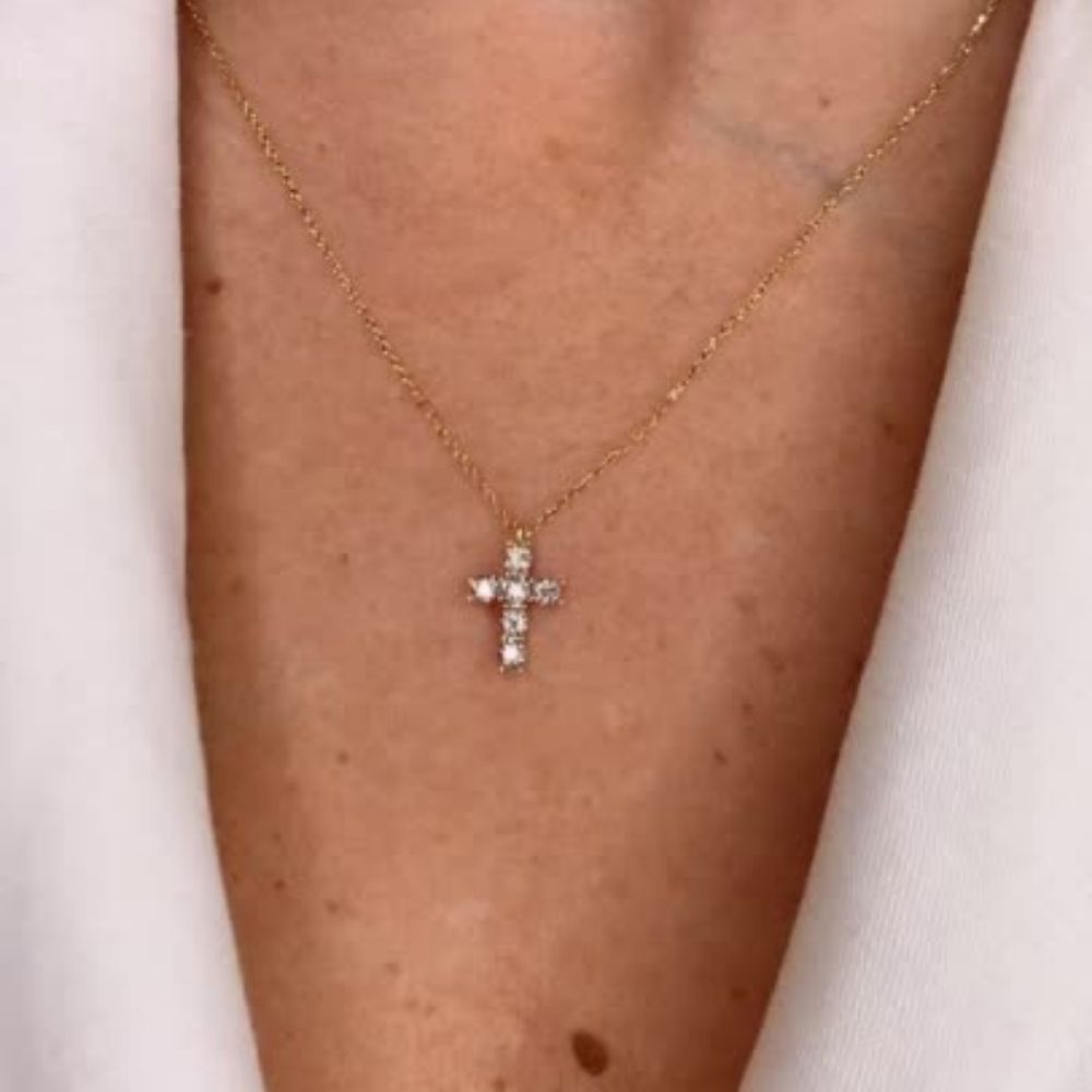 14K Yellow Gold Chain with Diamond Cross Necklace