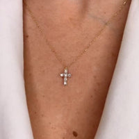 14K Yellow Gold Chain with Diamond Cross Necklace