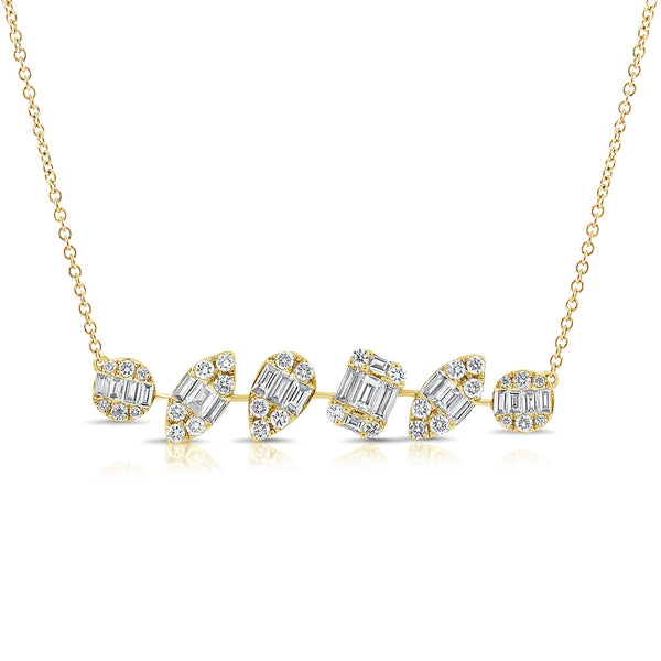 14K Yellow Gold Diamond Baguettes Pendant Necklace