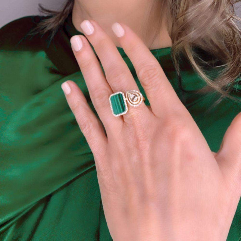 14K Yellow Gold & Diamond Malachite Ring