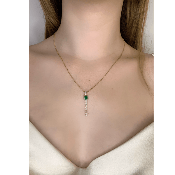 14K Yellow Gold Emerald Cut & Diamond Tie Necklace