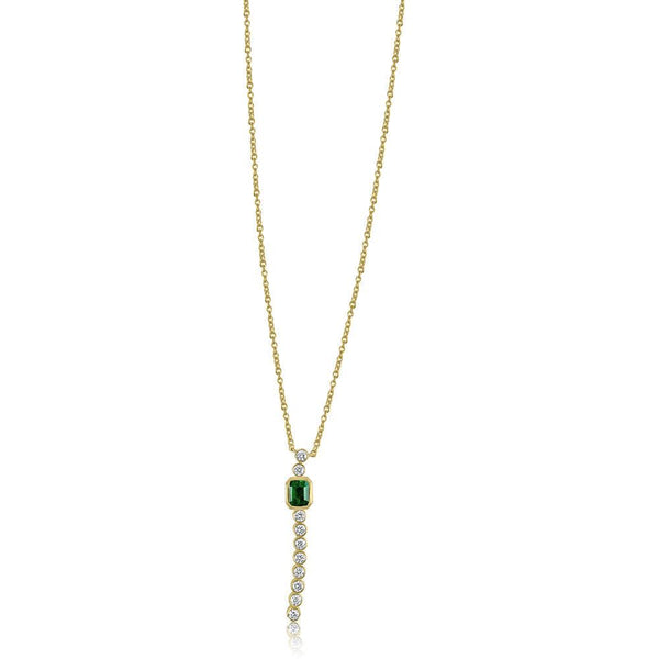 14K Yellow Gold Emerald Cut & Diamond Tie Necklace