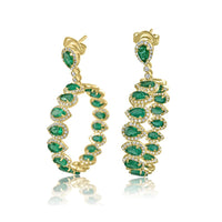 14K Yellow Gold Emerald Hoop Earrings