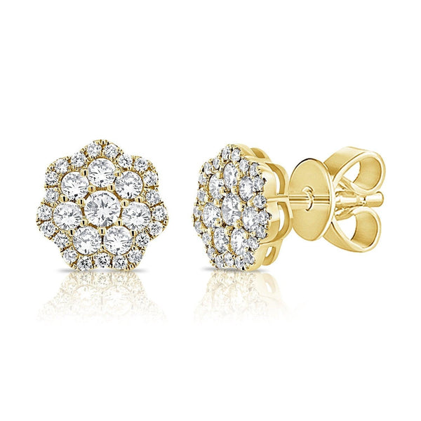 14K Yellow Gold Flower Diamond Studs
