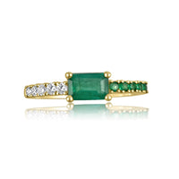 Emerald & Diamond Ring  Diamonds: 0.20 ct Emeralds: 0.59 ct 14K Yellow Gold weight: 2.40 grams