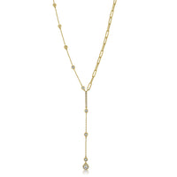14K Yellow Gold Lariat Diamonds Spaced & Paperclip Necklace