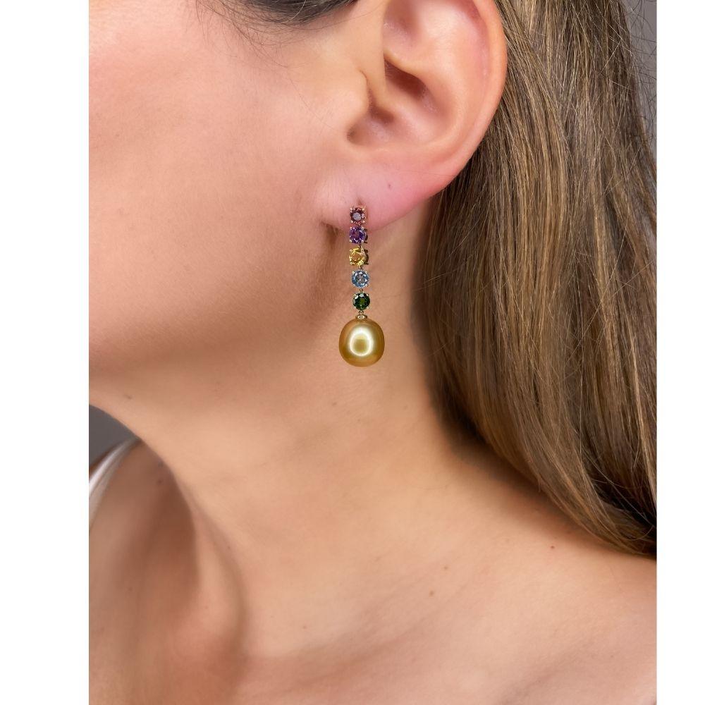 14K Yellow Gold Multicolor Golden Pearl Earrings