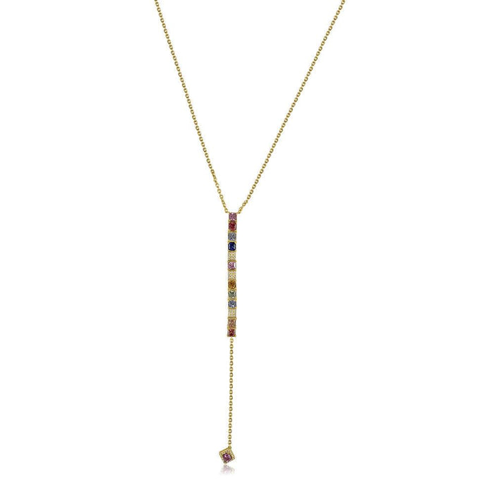 Multicolor Sapphire 14K Yellow Gold Lariat Necklace