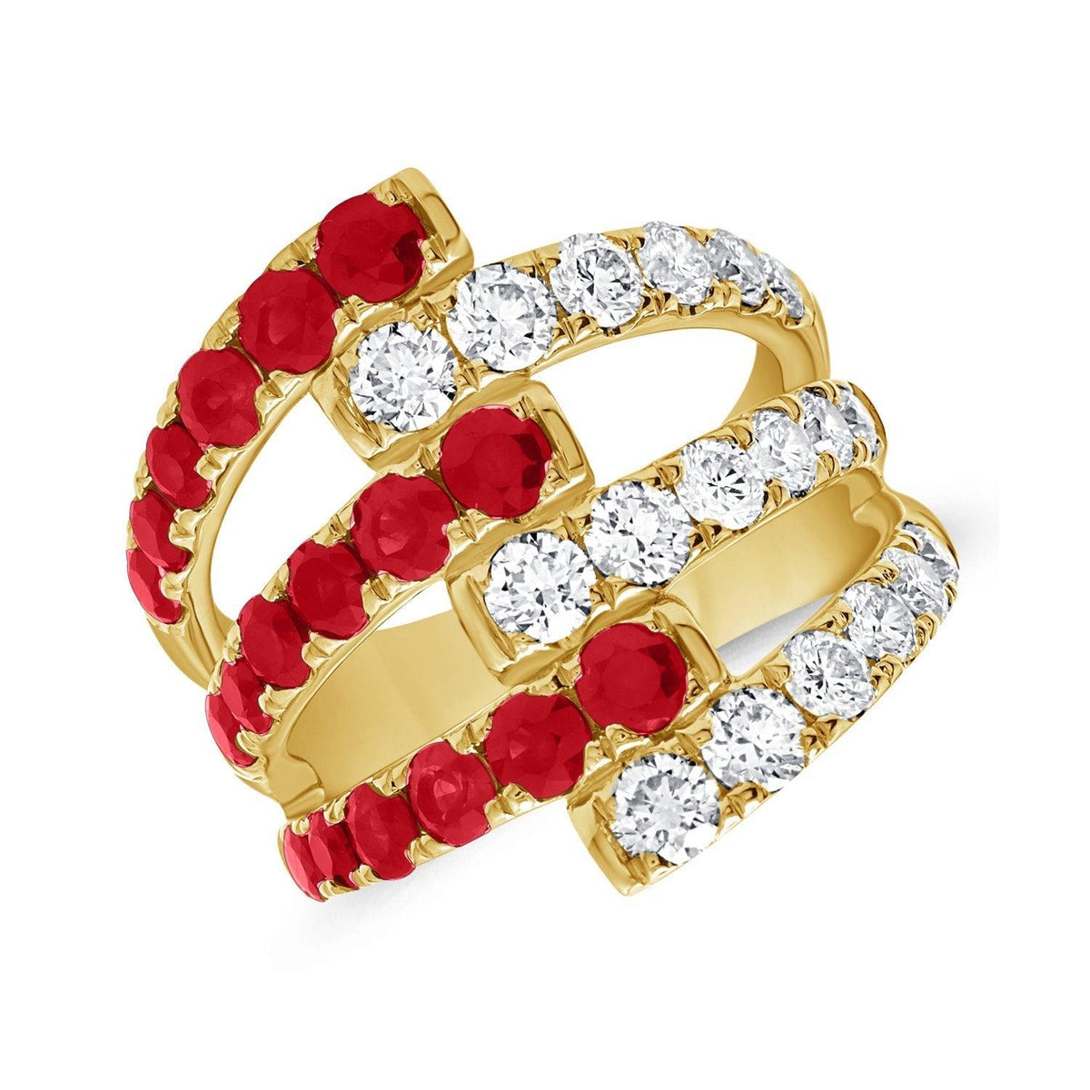 14K Yellow Gold with Diamonds and Rubies, for elegant moments.  14K Yellow Gold weight: 4.82 grams 18 Diamonds 18 Rubies