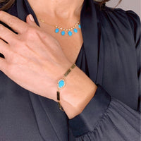 14K Yellow Gold Turquoise & Diamond Bracelet
