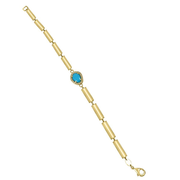 14K Yellow Gold Turquoise & Diamond Bracelet  14K Yellow Gold weight: 4.7 grams Turquoise: 1.07 ct Diamond: 0.26 ct Chain size: 16cm