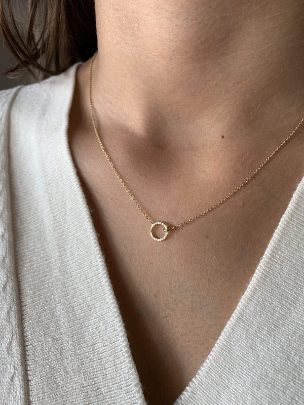 14K Diamond Circle Yellow & Rose Gold Necklace