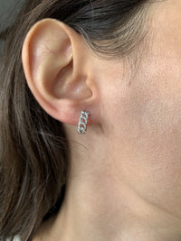  14K White Gold Diamond Link Huggie Earrings