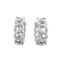  14K White Gold Diamond Link Huggie Earrings