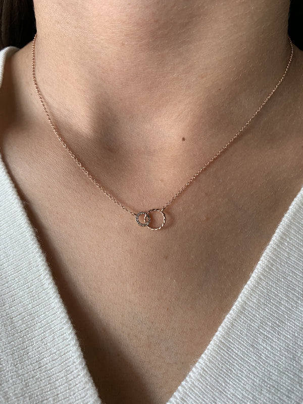 14K Interlink Circle with Diamonds in Rose Gold Necklaces