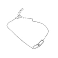 14K Rectangle Link Diamond White Gold Bracelet